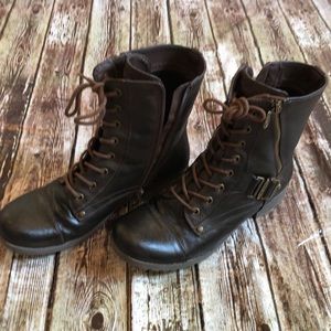 Guess brown faux leather lace up boots
